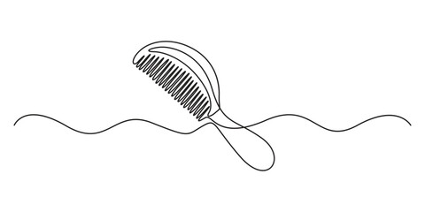 Poster - Hair care one continuous line drawing with color shapes, Single continuous line art of hair comb icon. One line art vector illustration, Hair comb continuous one line art, Hair combs single line icon.
