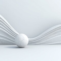 Wall Mural - Smooth, white sphere rests on a backdrop of flowing white curves