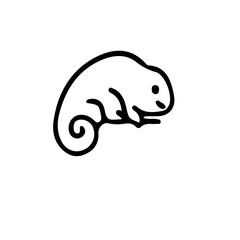 Poster - A simple line drawing of a chameleon curled up with a spiral tail on a white background illustration