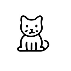 Poster - A simple black and white line drawing of a cartoon cat sitting with a curled tail and a cute face design