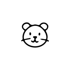 Poster - A simple line drawing of a cartoon mouse head with round ears and a small smiling face on a white background