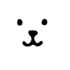 Poster - A minimalist dog face illustration featuring simple black dots for eyes and a stylized nose on white background