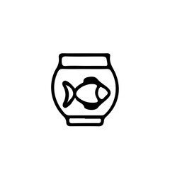 Poster - A simple black and white line drawing of a fish inside of a fishbowl on a white isolated background