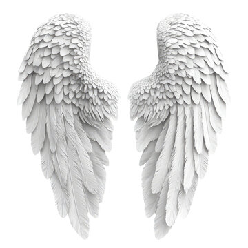 Beautiful white angel wings isolated on a transparent background, cutout PNG