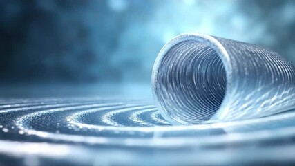 Poster - Tunnel vision: a close-up view showcases a tunnel or tube-like structure in silver or gray color, with light or glowing effect, the image evokes a sense of entering another world.