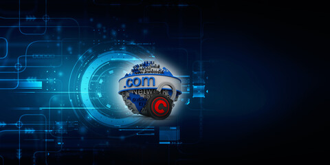 Fototapete - 3d illustration globe with word dot com protection copyright lock
