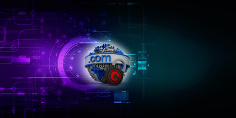 Fototapete - 3d illustration globe with word dot com protection copyright lock
