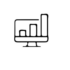 Fototapete - A simple black and white line drawing of a computer monitor displaying a bar graph on its screen view