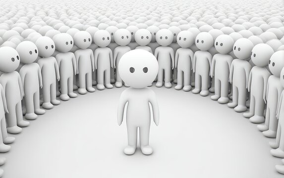 Single White Figure Amidst a Circle of Similar Figures
