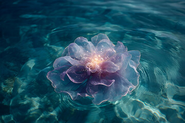 Poster - Delicate flower afloat on rippling water.