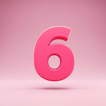 Pink number six graphic design element in a studio setting. Isolated, 3D rendered font against a soft, pale pink backdrop. Graphic design element for a children's product.