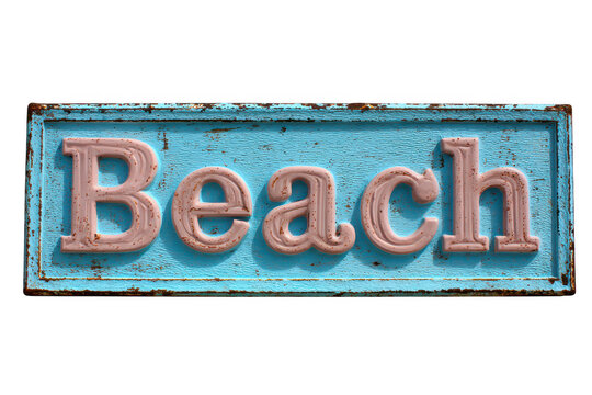 Rustic beach sign with textured letters isolated on a transparent background
