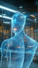 Poster - AI assistant hologram in a modern office, AI communication, workplace efficiency