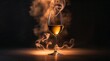 © Olena Yefremkina - Elegant glass of wine surrounded by swirling steam in a dimly lit setting