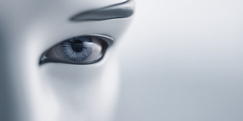 Poster - Close-up of a futuristic robotic eye with intricate details, showcasing advanced technology and design, reflecting innovation and artificial intelligence concepts