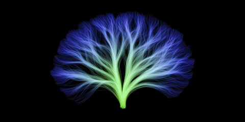 Poster - Abstract digital illustration of a vibrant tree structure with flowing lines in shades of blue and green, set against a black background, symbolizing growth and connectivity