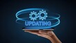 © mediastok.ai - Digital tablet displaying a glowing updating icon.