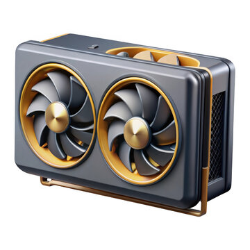 3d realistic dual fan graphics card render isolated on transparent background