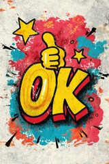Poster - Retro Comic Style OK Button with Thumbs Up and Graffiti Splash