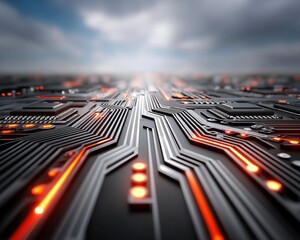Leinwandbilder - Abstract Circuit Board Illuminated Pathways and Processors Close up view of a futuristic electronic circuit board with