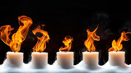 Poster - Fiery Candle Flames Dance on Snowy Surface Dramatic Lighting Studio Shot