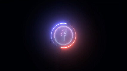 Poster - Neon Facebook Logo with Circular Gradient on Black Background for Technology and Social Media glowing