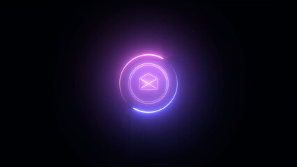 Poster - Neon Email Icon with Circular Gradient Glow on Dark Background for Technology Designs glowing neon