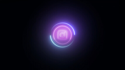 Poster - Neon Instagram Logo with Circular Glow on Dark Background Social Media Icon glowing stylized logo