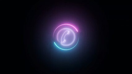 Poster - Neon Phone Icon with Circular Blue and Purple Glow Against a Dark Background This image