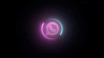 Poster - Neon WhatsApp Logo with Pink and Blue Glow on a Dark Background Futuristic Design neon
