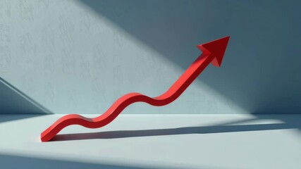 Poster - A red, wavy upward arrow casts a shadow on a light blue surface, symbolizing growth or progress.