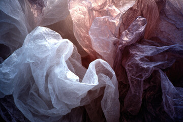 Aufkleber - Translucent soft plastic bags create textured abstract pattern with mix of light and shadow, evoking sense of ethereal beauty. interplay of colors adds depth and intrigue