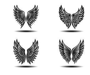distressed angel wings vector pack in black. feather wing silhouettes for tattoo design, gothic deco