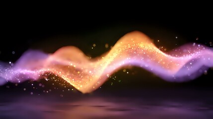 Poster - glowing orange and purple wave with sparkling particles flowing through dark space, creating magical