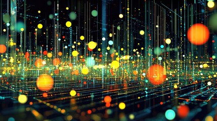 Poster - Dynamic light patterns digital space abstract art virtual environment aerial view data visualization