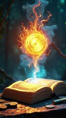 Poster - Mysterious Glowing Book with Ancient Knowledge and Ethereal Light Perfect for Fantasy Magic