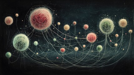 Poster - Exploring cosmic connections abstract visualization of celestial bodies digital art space inner universe conceptual
