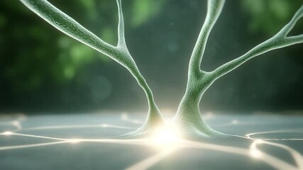 Aufkleber - Neural Network Glowing: Microscopic view of a neural network, glowing with a bright light at its center.