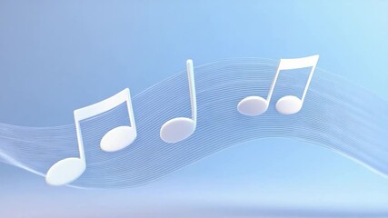 Poster - Floating Music Notes: Serene white music notes dance on a gentle blue wave, creating a calming and ethereal atmosphere.