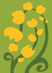 Wall Mural - Poster with abstract yellow flowers. Natural design in flat style.