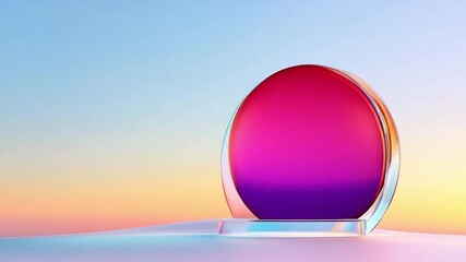 Poster - Abstract Orb in a Dreamy Setting: A mesmerizing pink sphere encased in a transparent holder against a soft, gradient backdrop, representing a sense of elegance and simplicity.