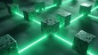 © Татьяна Антоненко - Series of green and white cubes are arranged in a grid pattern, with a green light shining on them