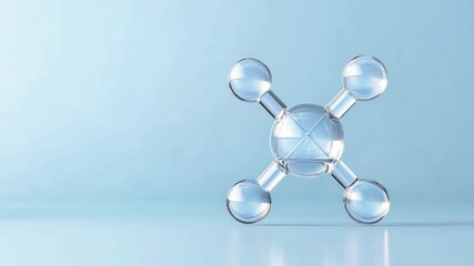 Poster - Molecular Bonds in Blue Hues: An artistic depiction of a molecular structure floats against a gradient blue backdrop, the transparent glass spheres subtly catch and reflect light.