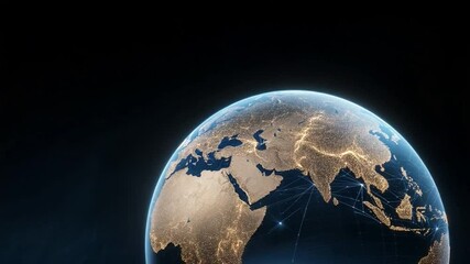 Poster - Global Network Illuminated: A breathtaking view of Earth, meticulously detailed, highlights global connectivity with glowing networks against a dark backdrop. A vivid visual that speaks volumes.