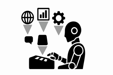 Fototapete - Silhouette of robotic handcomputer cloud, vector and vector illustraction