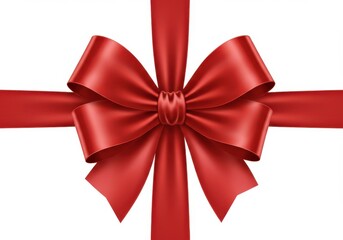 Wall Mural - Elegant red ribbon bow and crossed ribbons on white