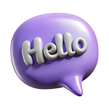 3d purple speech bubble with hello text isolated on transparent background