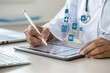 © Syed Ali Raza - Doctor writing on paper with digital prescription interface. Concept of electronic medical record, e-prescription, healthcare innovation, and modern telemedicine technology