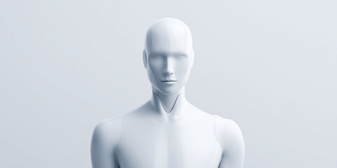 Poster - White mannequin figure with smooth surface and minimalist design, standing against a soft gradient background, showcasing modern aesthetics and versatility for various creative projects