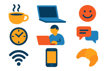 Poster - Collection of icons for various devices and activities, including a laptop
